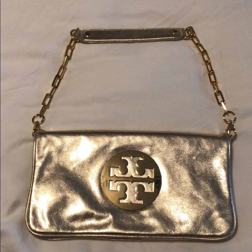 Tory Burch gold evening bag